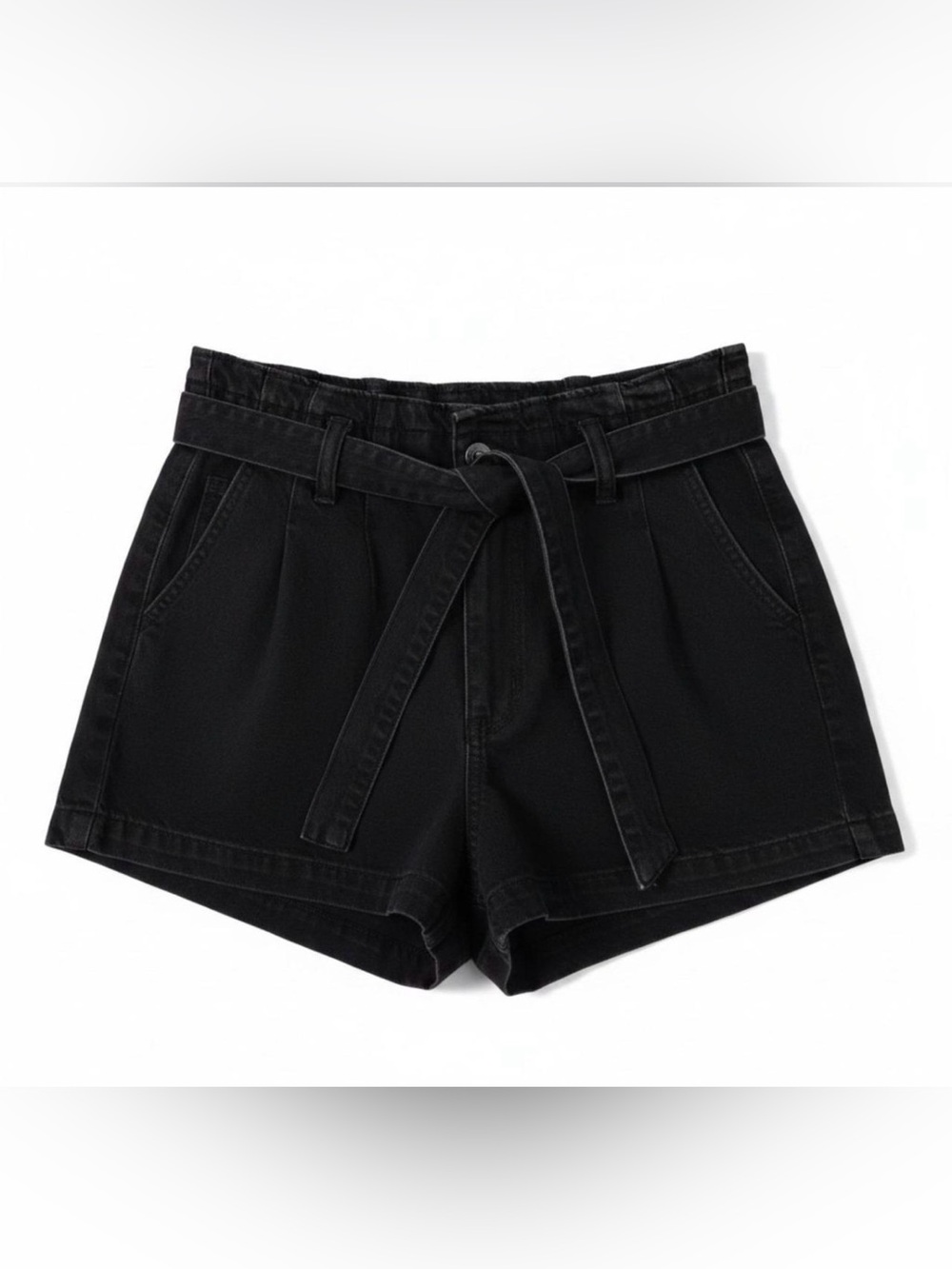 American eagle AE black Paperbag Denim Mom belted jean Shorts sz 6